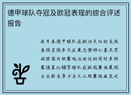 德甲球队夺冠及欧冠表现的综合评述报告